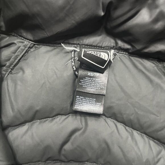 North Face Down Puffer Parka Jacket Womens XS 600 Fill Dark Gray Removeable Hood - Picture 4 of 7